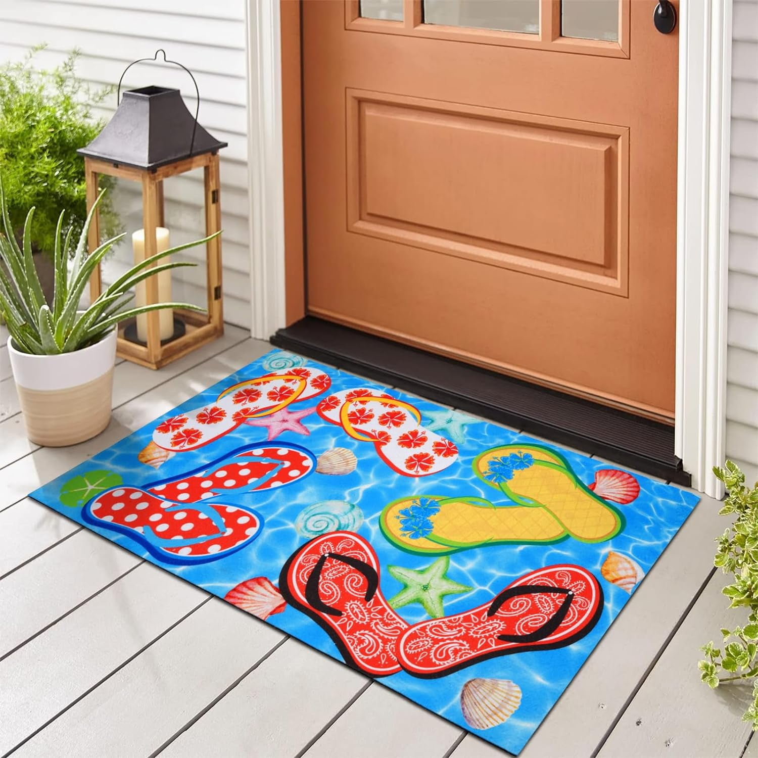 BLEUM CADE Summer Mats, Beach Outdoor Front Doormat Flip Flops