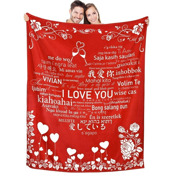 BLEUM CADE Valentines Day Blanket I Love You 100 Languages Romantic Roses Throw Blanket Gifts for Girlfriend Wife 50''x60''