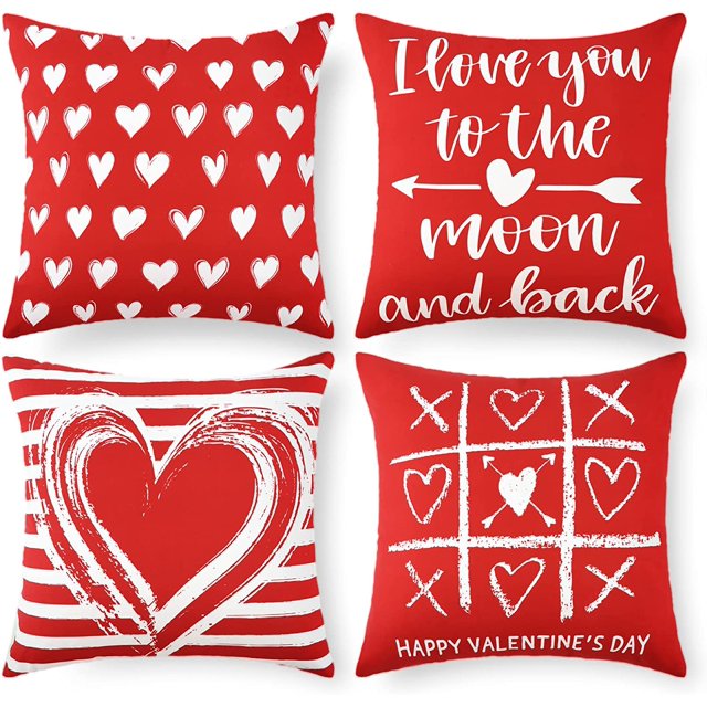 BLEUM CADE Valentines Day Pillow Covers Set of 4 I Love You Throw