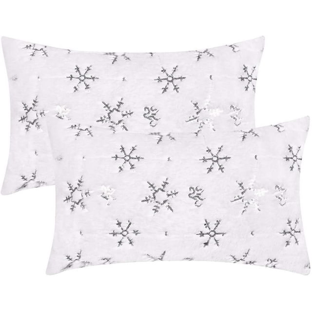 BLEUM CADE White Christmas Pillow Covers,Plush with Sequins Christmas