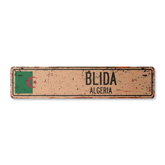 BLIDA ALGERIA Vintage Plastic Street Sign Algerian flag city country road wall gift | Indoor/Outdoor | 30" Wide