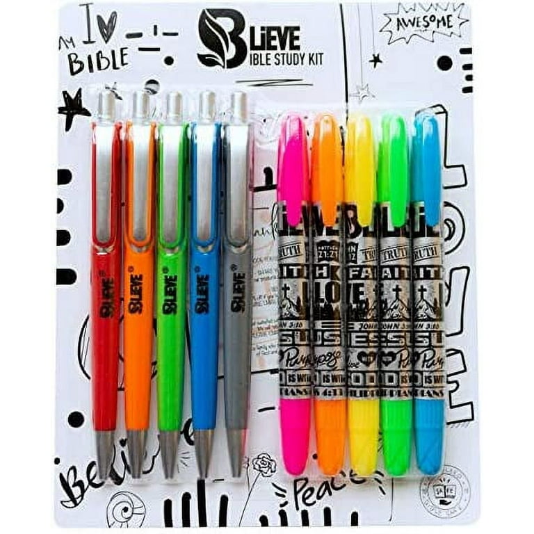 Shuttle Art Bible Highlighters and Pens No Bleed, 22 Pack Bible Journaling Kit, 12 Colors Gel Highlighters and 10 Colors Ball