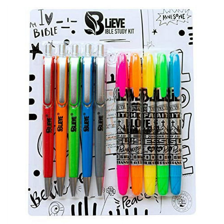 Blieve- Bible Highlighters and Pens No Bleed Through, Bible Verse Dry Highlighter and Pens Fine Tip, Bible Journaling Supplies and Bible Study Kit (10