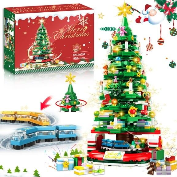 BLIFToi Christmas Tree Building Set for Kids, Christmas Tree 2024 Collectible Holiday Building Block Home Decor with Light, Tabletop for Boys, Girls and Adults, 888Pcs, Deep Green 103