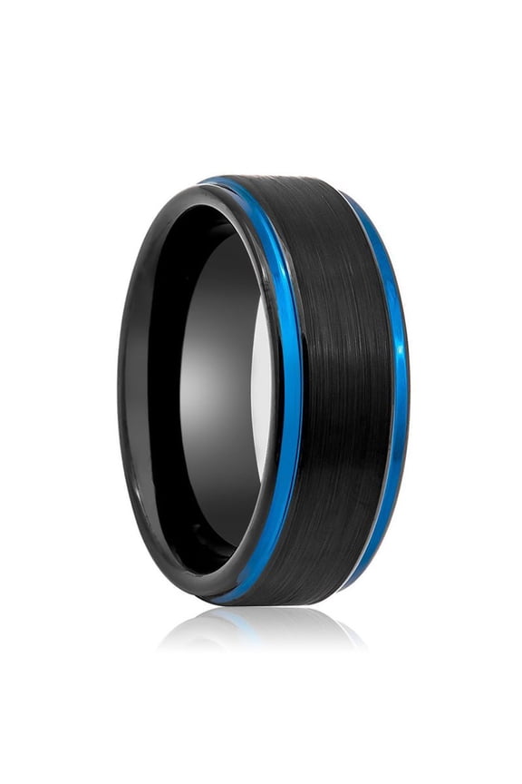 BLIGHT | Black Tungsten Ring, Blue Edges, Stepped Edge
