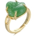 thumbnail image 1 of BLING 18k Gold Plated Laughing Buddha Ring Green Jade Cubic Zirconia Gemstone Open Cuff Adjustable Lucky Amulet Jewelry for Women Men, 1 of 1