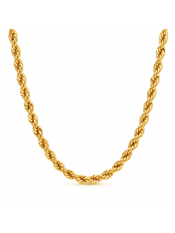 14K Gold Plated Rope Chain Necklace Cadena de Oro 3.8mm Diamond Cut Golden Chain for Men and Women, 24 Inch