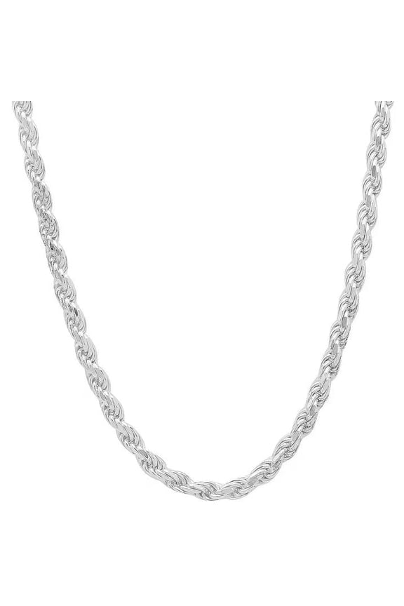 Silver-Plated Diamond-Cut Rope Chain Necklace, Silver-Tone Cadena Plateada for Men & Women, 2.1mm, 2.7mm, 3.8mm