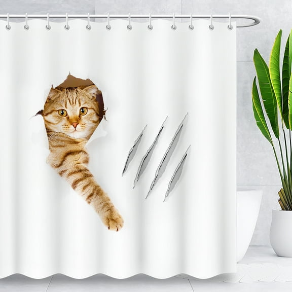BLINGPAINTING Cat Shower Curtain Orange Kitten Waterproof Fabric Shower Curtains