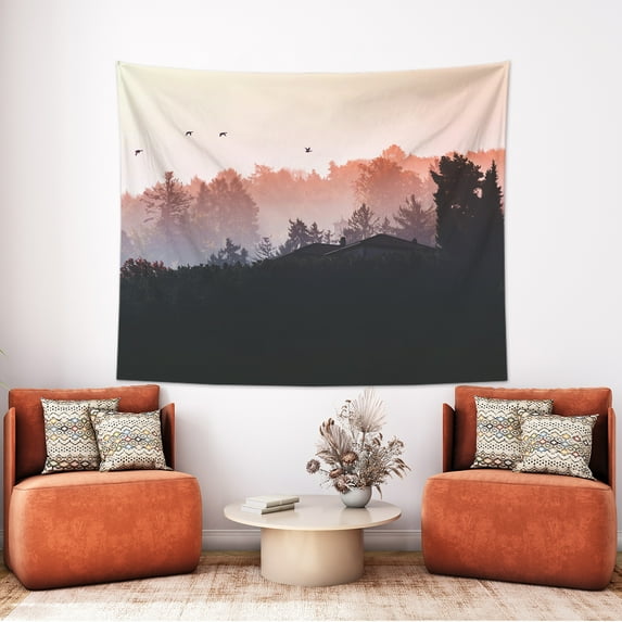 BLINGPAINTING Mountain Tapestry Misty Forest Tree Nature Landscape Tapestries Wall Hanging Art Bedroom Living Room Dorm Decor