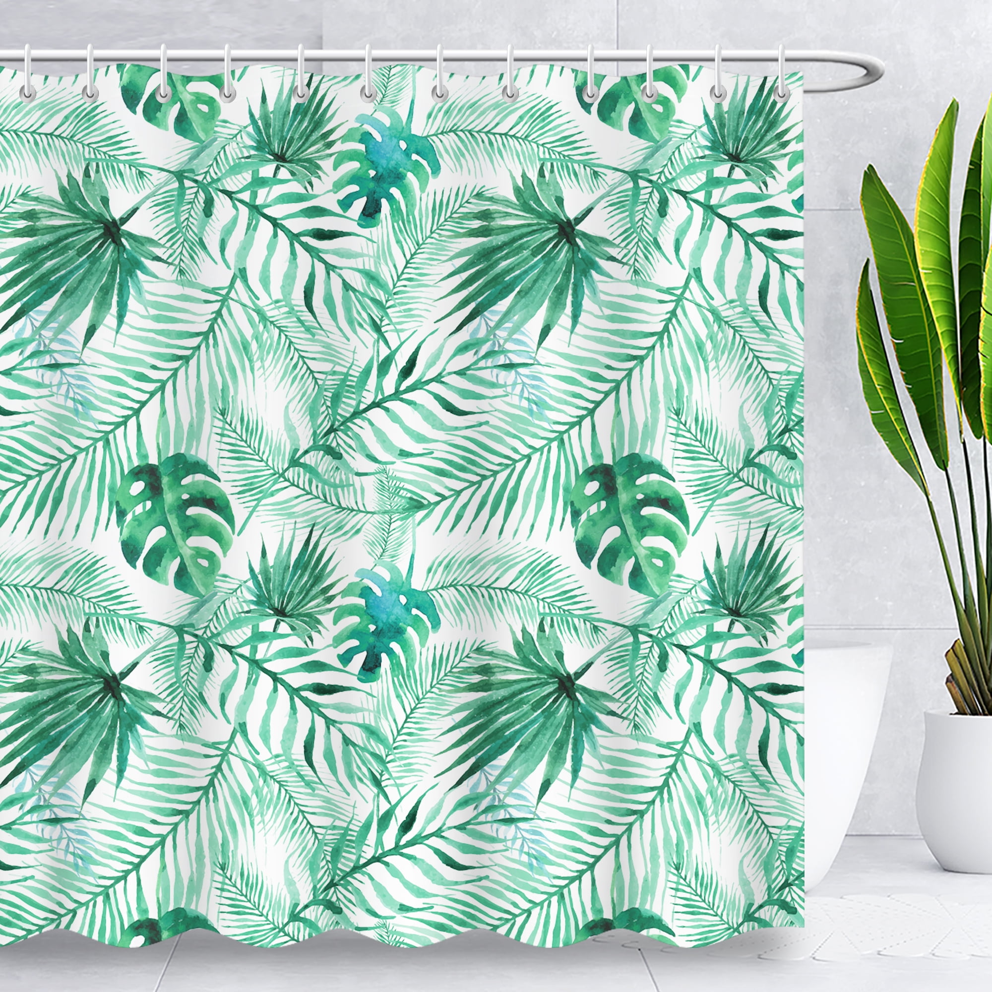BLINGPAINTING Palm Shower Curtain Tropical Leaves Fabric Waterproof