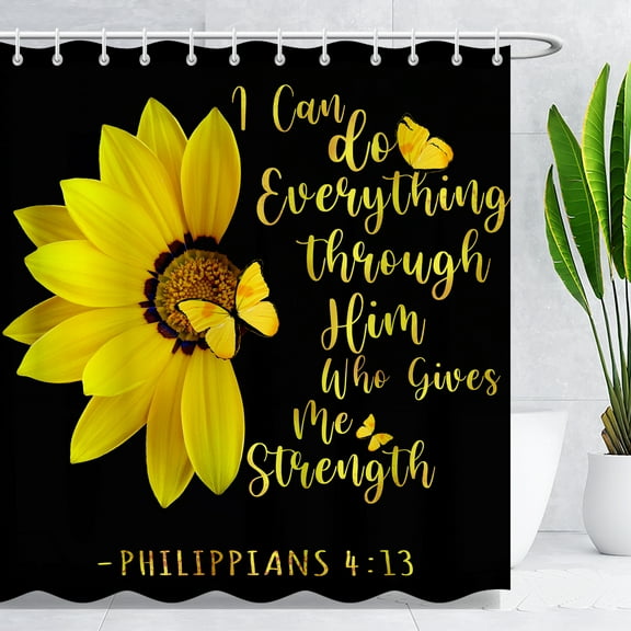 BLINGPAINTING Sunflower Shower Curtain Yellow Floral Butterfly Modern Home Bathroom Decor 36"Wx72"H