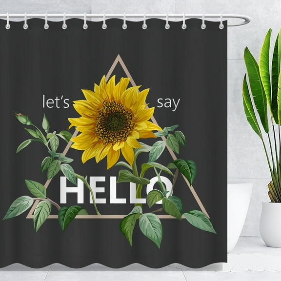 BLINGPAINTING Sunflower Shower Curtain Yellow Flower Green Leaf Black Rustic Farmhouse Shower Curtains Waterproof Fabric Machine Washable Bathroom Decor