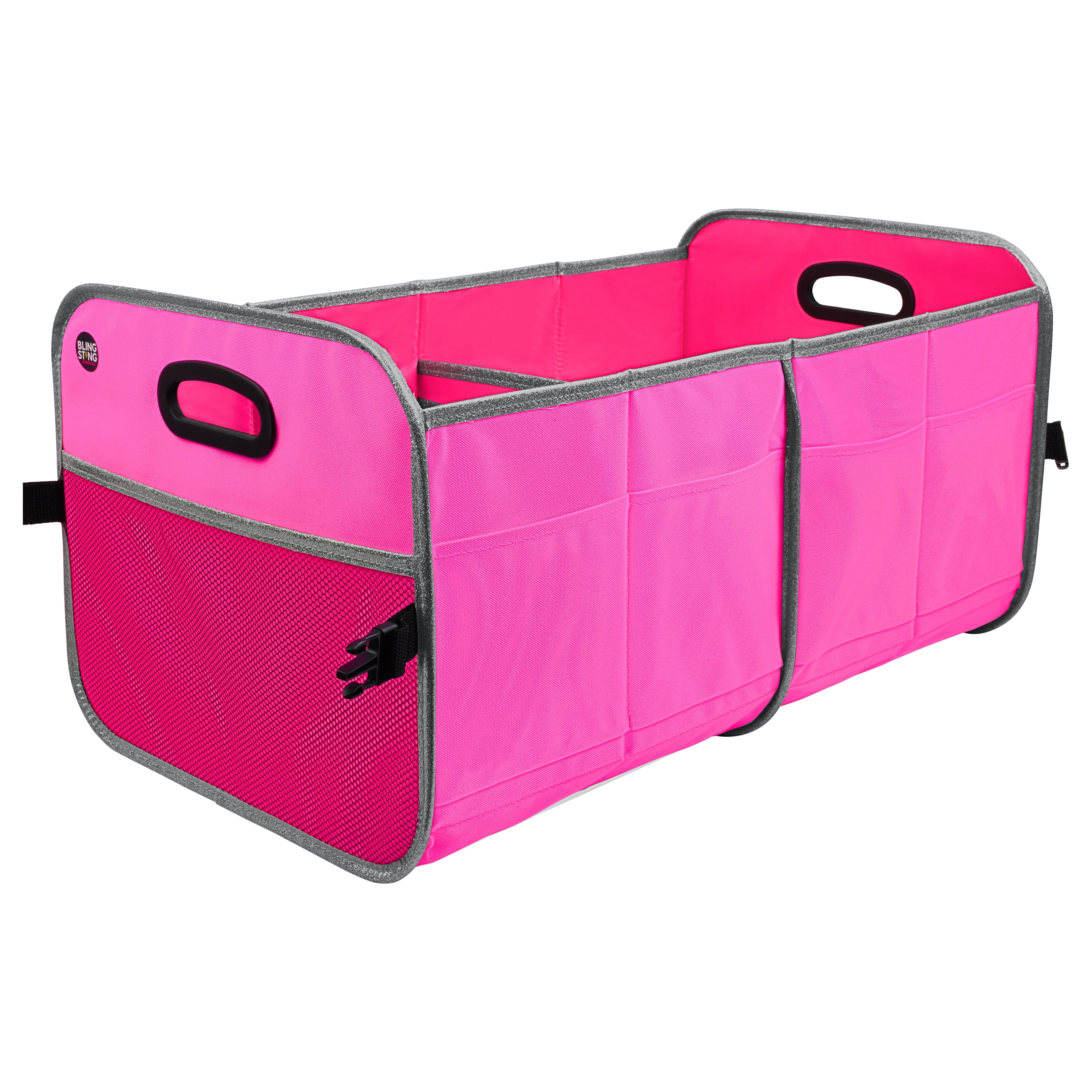Blingsting Hot Pink Car Essentials Trunk Organizer with Heavy-Duty Fabric and Storage Pockets