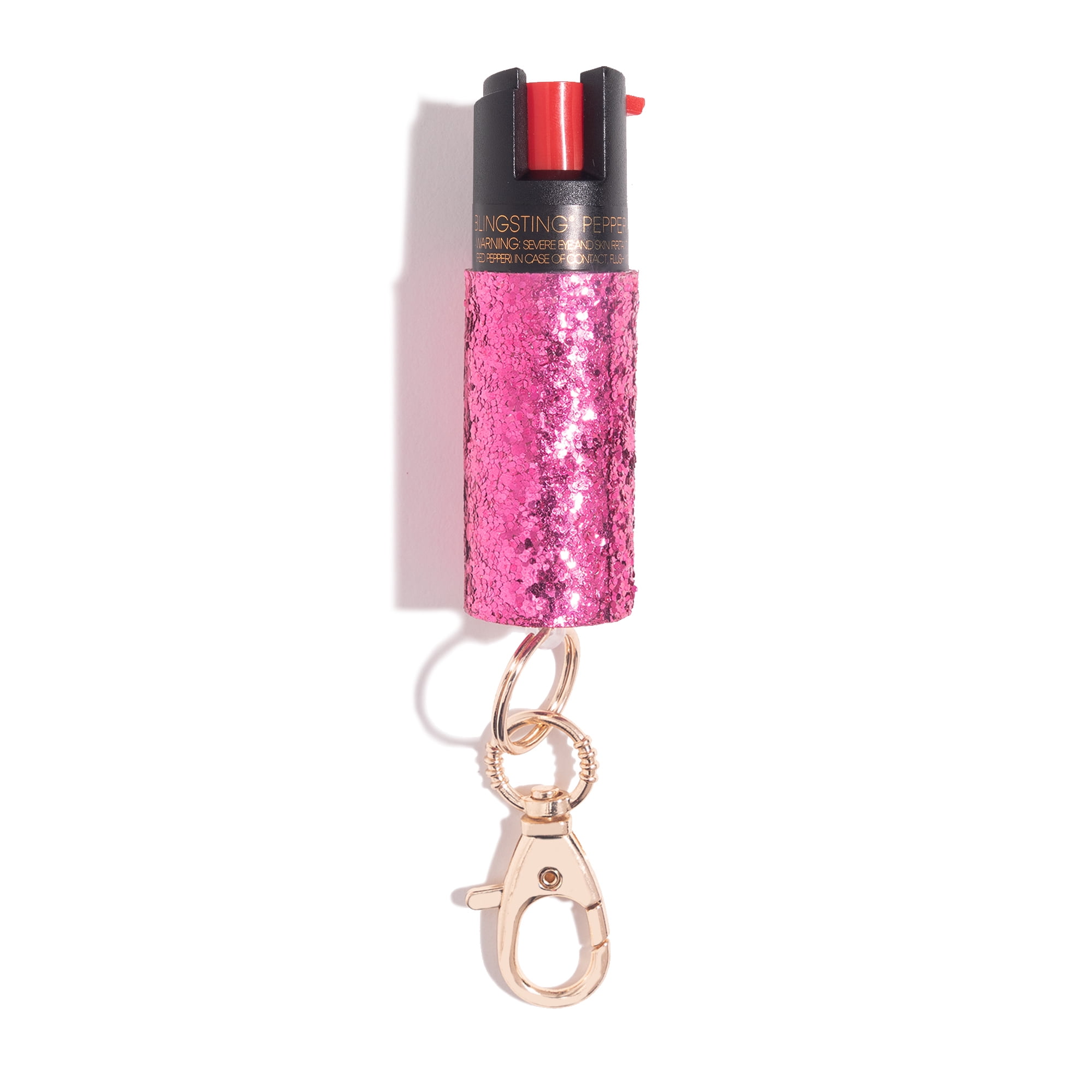 BLINGSTING Essentials Pepper Spray with Key Ring, 0.5 oz, Hot Pink Glitter, 1 in x 1 in x 3 in