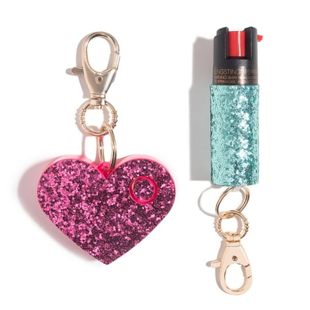 BLINGSTING Essentials Self Defense Keychain Set with Pocket Pepper Spray & Personal Safety Alarm Siren for Women Protection, Pink & Mint 2 Count