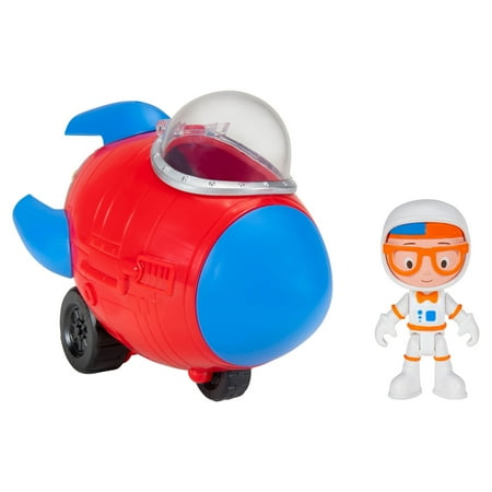 Blippi Rocket Ship - Mini Vehicle with Freewheeling Features Including 2” Classic Character Toy Figure - Imaginative Play for Toddlers, Young Children, Preschoolers