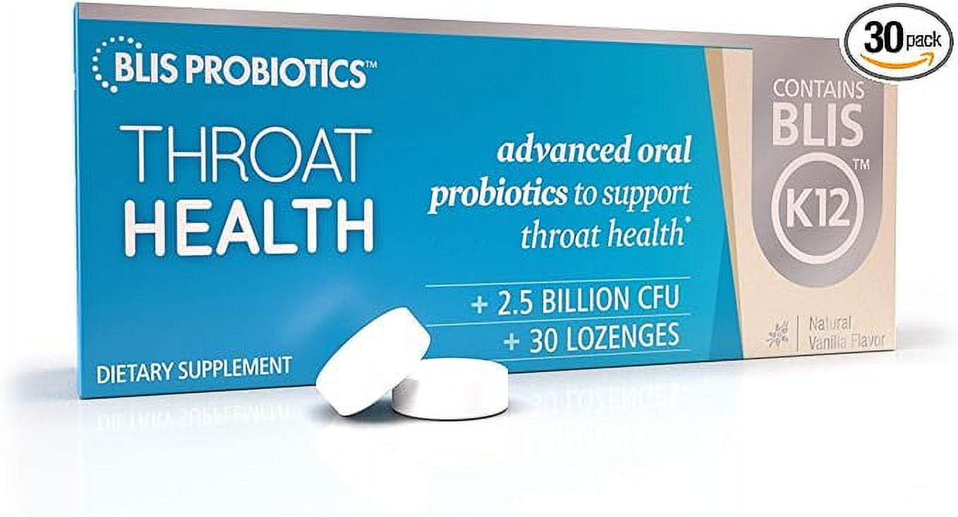 BLIS ThroatHealth Oral Probiotics, Most Potent K12 Probiotic Formula Available, 2.5 Billion CFU, Throat Immunity Support and Oral Health for Adults and Kids, Sugar-Free Lozenges, 30 Day Supply