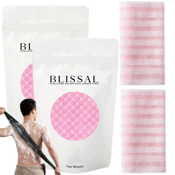 BLISSAL Exfoliating Shower Towel, Scrub Cloth, Long Exfoliating Washcloth Towel, Exfoliator Shower Towel Back Body Scrubber for Men Women(2pc pink)