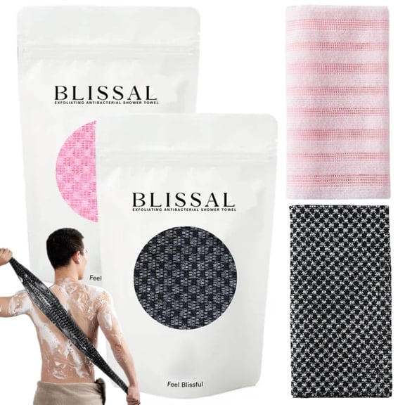 BLISSAL Exfoliating Shower Towel, Scrub Cloth, Long Exfoliating Washcloth Towel, Exfoliator Shower Towel Back Body Scrubber for Men Women(black+pink)