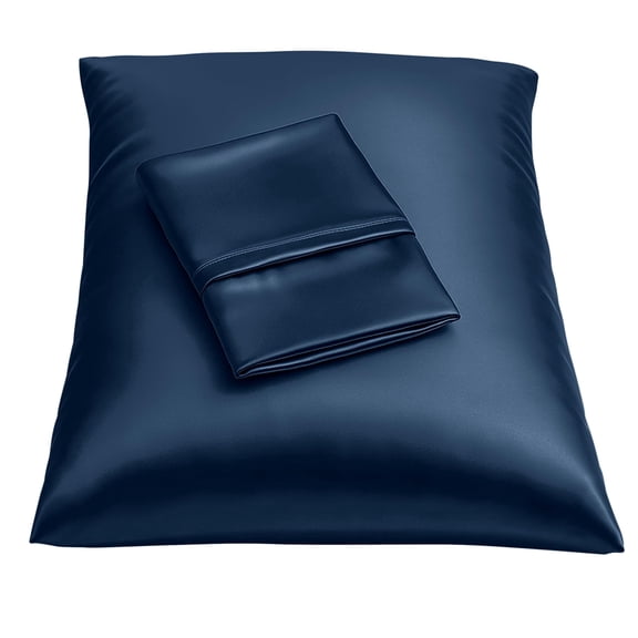 BLISSFORD Satin Pillowcase with Zipper, for Hair and Skin Care, Feels Soft and Cool Like a Silk Pillowcase, Satin Pillow Cases 2 Pack, Silk Pillow Cover, Navy - Queen Size, Set of 2