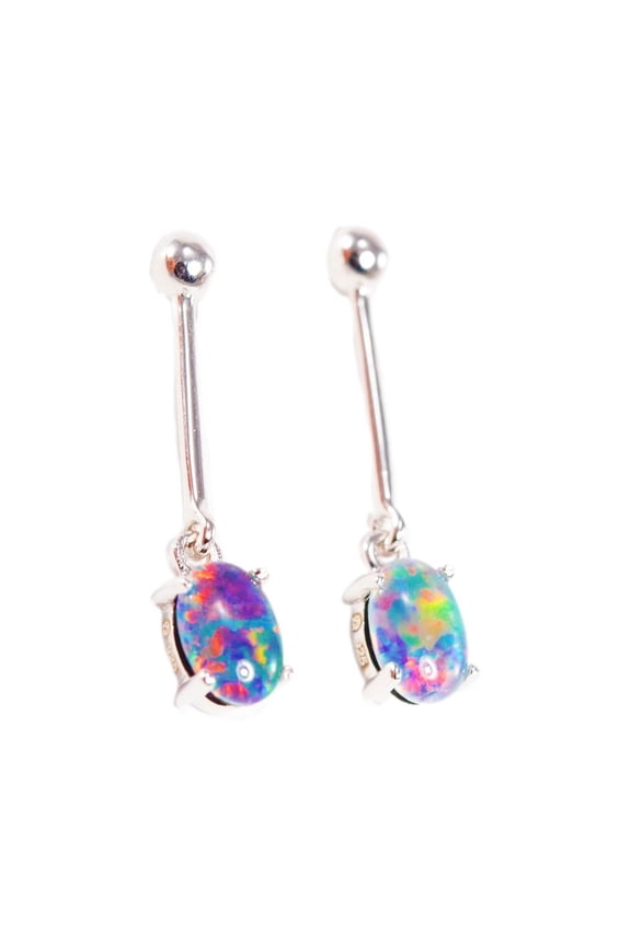BLISSFUL PASSION STERLING SILVER GENUINE AUSTRALIAN OPAL DROP EARRINGS