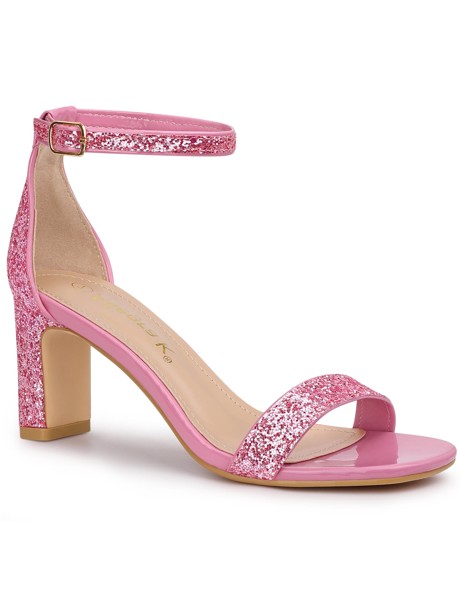 BLISSFUL STEP Edition Women's Shoes Glitter Ankle Strap Block Heel Prom ...