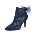 thumbnail image 1 of BLISSFUL STEP Women's Floral Lace Pointed Toe Ankle Boots Tulle Bow Stiletto Heel Wedding Dress Booties Dark Blue 6.5, 1 of 5