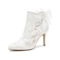 thumbnail image 1 of BLISSFUL STEP Women's Floral Lace Pointed Toe Ankle Boots Tulle Bow Stiletto Heel Wedding Dress Booties White 8, 1 of 8