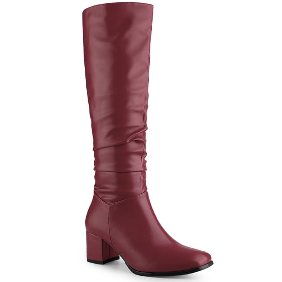 BLISSFUL STEP Halloween Women's Knee High Boots Square Toe Slouch Chunky Heel Burgundy 7