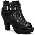 thumbnail image 1 of BLISSFUL STEP Women's Lace Peep Toe Platform Ankle Boots Chunky Heel Adjustable Buckle Strap Vintage Wedding Booties Black 8.5, 1 of 7