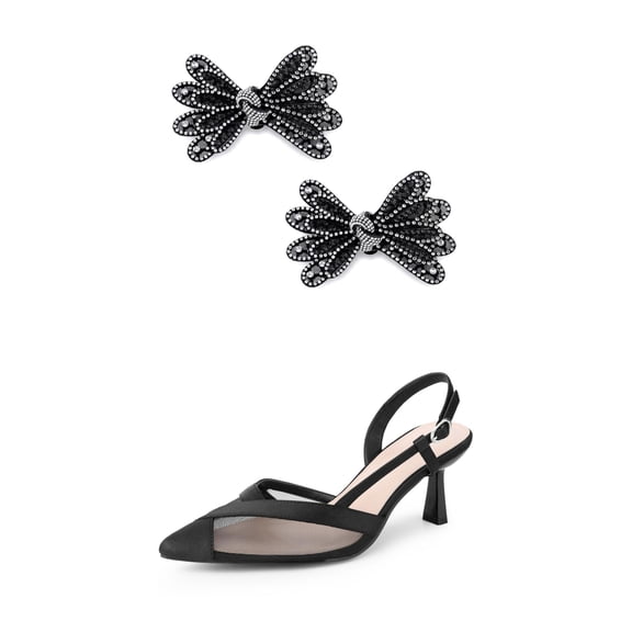 BLISSFUL STEP Mesh Stiletto Heels Sandals Pointed Toe Pumps for Women Black (Size 9.5) Black 7