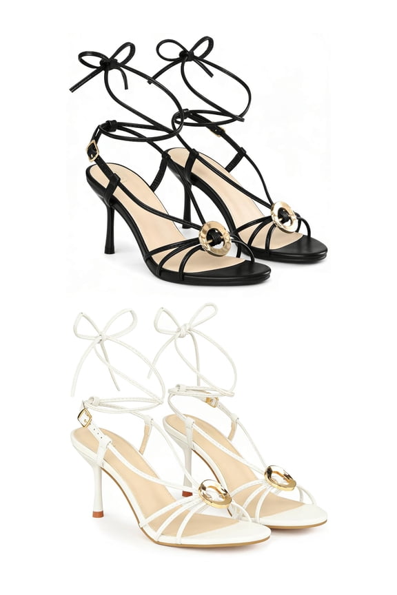 Open Toe Stiletto Heel Buckle Ankle Strap Sandals for Women Black (Size 6.5) Black,White 6.5