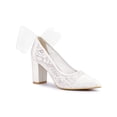 thumbnail image 1 of BLISSFUL STEP Perphy Pointed Toe Bow Lace Decor Block Heel Pumps for Women White 6, 1 of 7