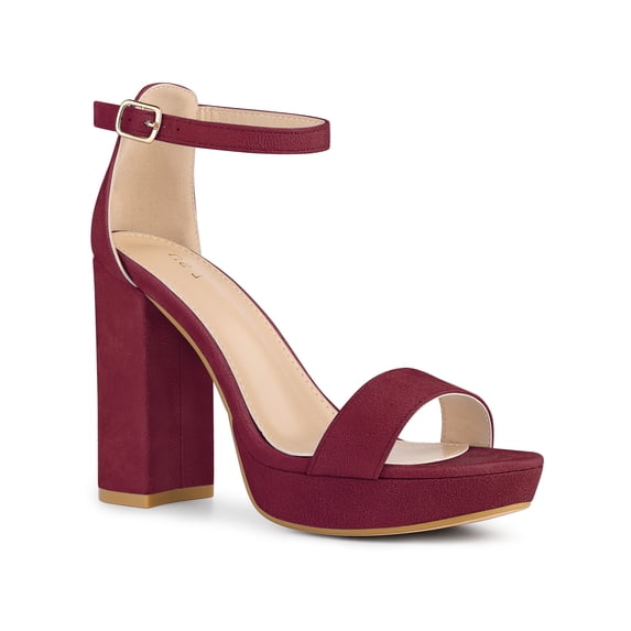 BLISSFUL STEP Platform Ankle Strap Open Toe Block Heel Sandals for Women Burgundy 6