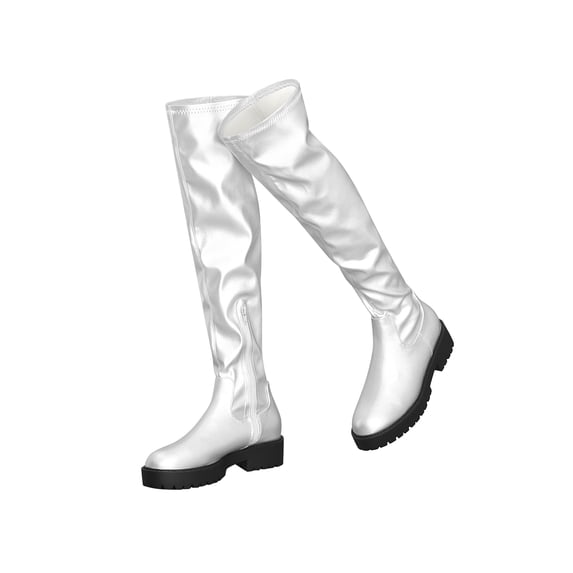 BLISSFUL STEP Platform Lug Sole Chunky Low Heel Over Knee High Boots for Women Silver 8