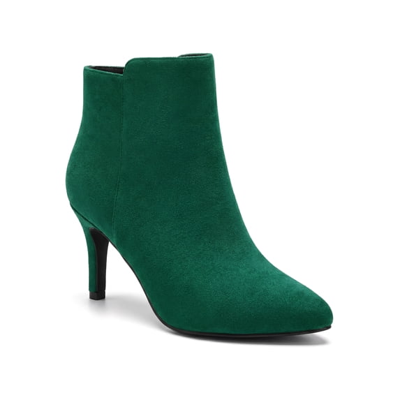 BLISSFUL STEP Women's Pointed Toe Stiletto Ankle Boots Slim High Heel Side Zipper Dress Booties Green 5.5