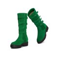 thumbnail image 1 of BLISSFUL STEP Round Toe Platform Buckle Chunky Heel Knee High Boots for Women Emerald Green 10, 1 of 8