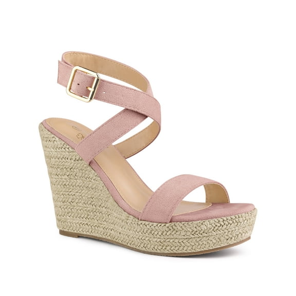 BLISSFUL STEP Slingback Crisscross Espadrille Wedge Heels Sandals for Women Dust Pink 10