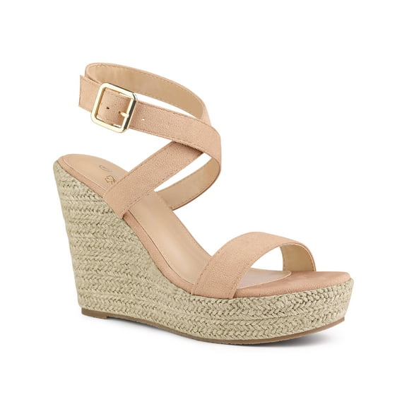 BLISSFUL STEP Slingback Crisscross Espadrille Wedge Heels Sandals for Women Nude 9