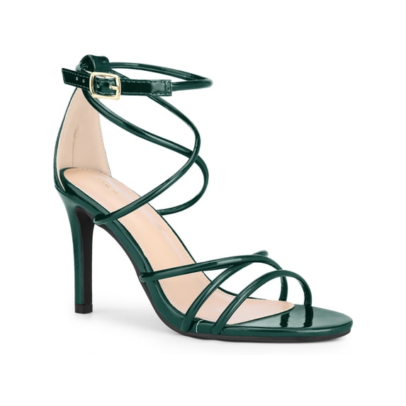 BLISSFUL STEP Stiletto Heel Strappy Straps Open Toe Sandals for Women Green 6