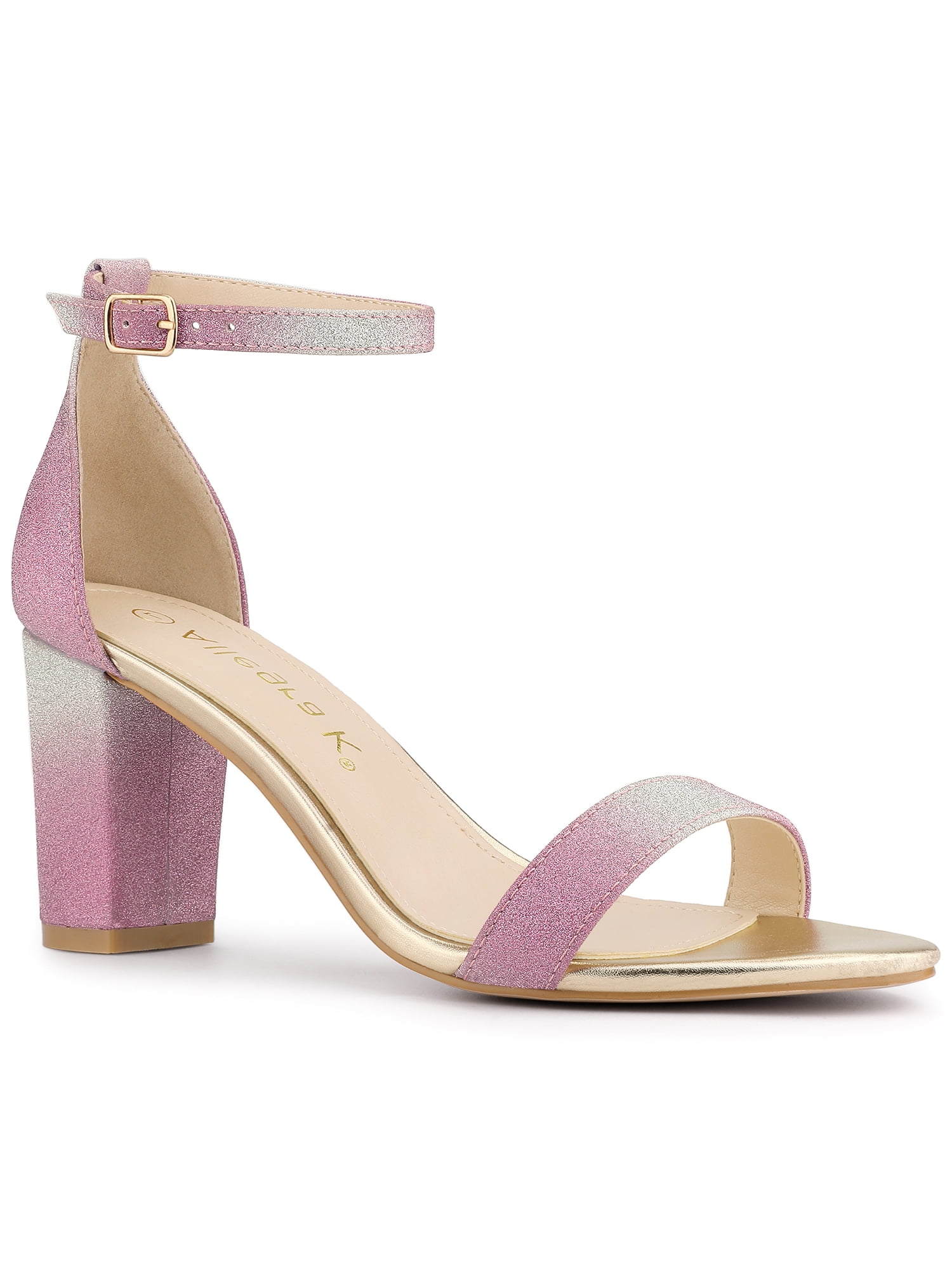 BLISSFUL STEP Style Women's Shoes Ankle Strap Open Toe Glitter Chunky ...