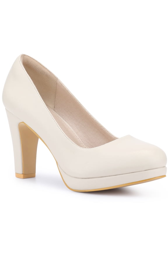 Stylish Women's Platform Round Toe Chunky Heel Pumps for All Occasions Beige 7