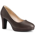 thumbnail image 1 of BLISSFUL STEP Stylish Women's Platform Round Toe Chunky Heel Pumps for All Occasions Dark Brown 10, 1 of 6
