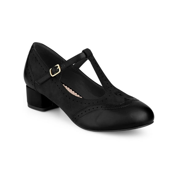 BLISSFUL STEP T-Strap Mary Janes for Women Ankle Strap Block Heels Pumps - Perfect for Parties and Cosplay Black 5.5