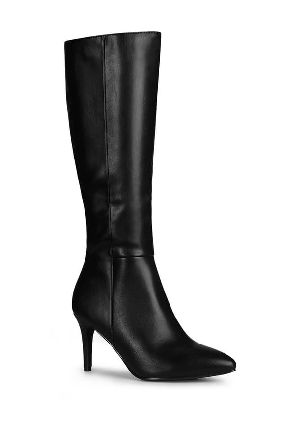 Valentine's Women's Boot Pointed Toe Side Zipper Stiletto Heel Knee High Boots Black 9