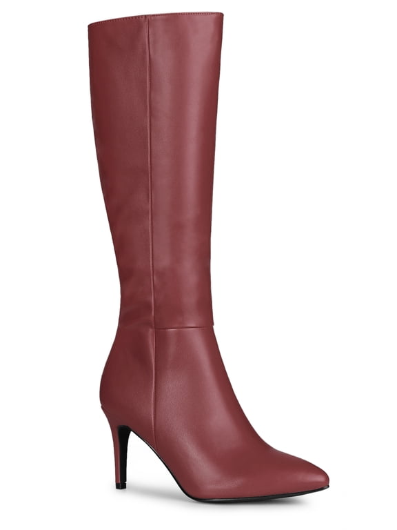Halloween Women's Boot Pointed Toe Side Zipper Stiletto Heel Knee High Boots Burgundy 9