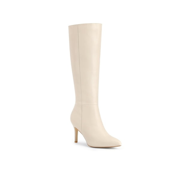 BLISSFUL STEP Valentine's Women's Boot Pointed Toe Side Zipper Stiletto Heel Knee High Boots Cream 9