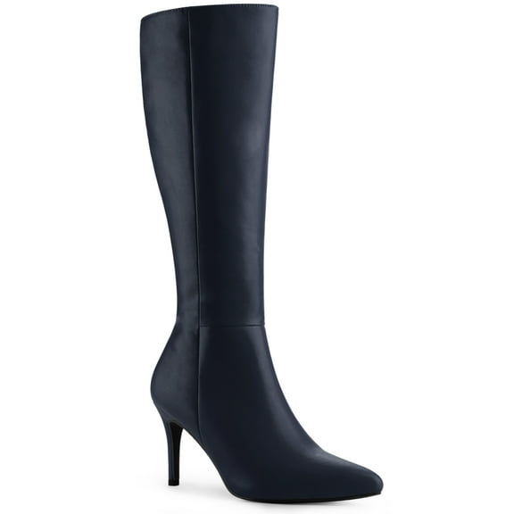 BLISSFUL STEP Valentine's Women's Boot Pointed Toe Side Zipper Stiletto Heel Knee High Boots Navy Blue 9