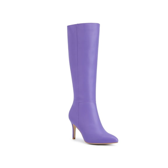 BLISSFUL STEP Valentine's Women's Boot Pointed Toe Side Zipper Stiletto Heel Knee High Boots Purple 8